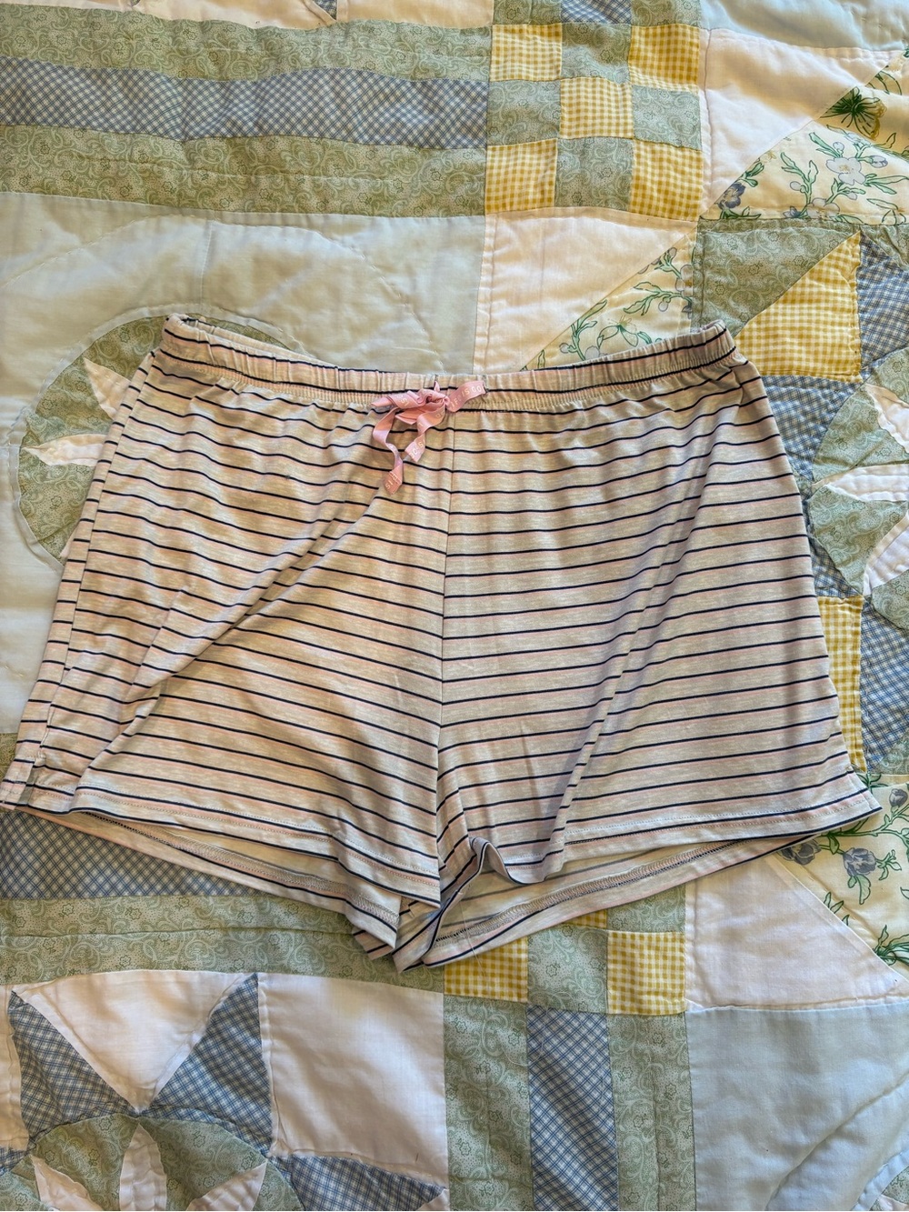 Life Is Good Pink and Navy Striped Sleep Shorts with Pink Tie